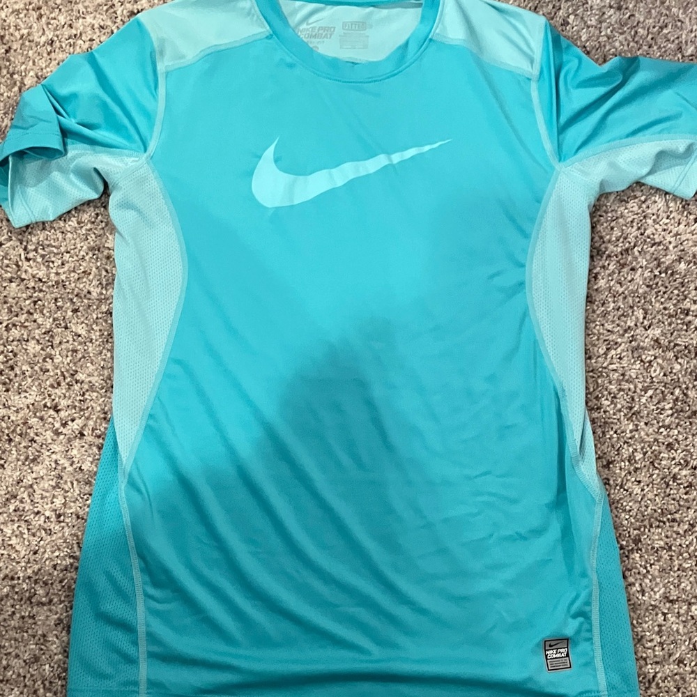 Nike Youth Teal Short Sleeve Tee Pro Combat - fitted
